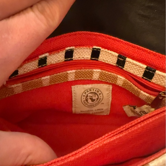 Spartina 449 Natural Linen & Leather Red/Black Geometric Clutch - NWOT - Picture 6 of 12